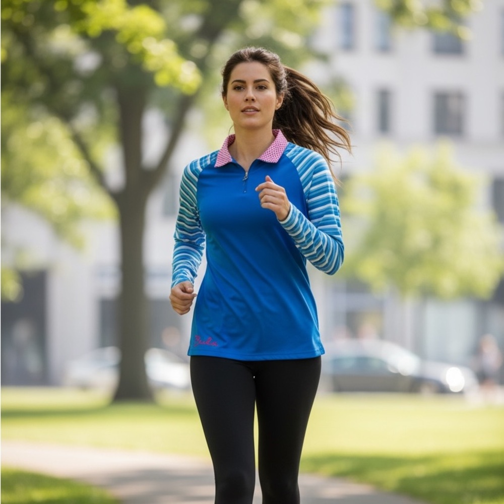 Bula Women's Blue 1/4 Zip Performance Running Shirt Swim Rash Guard Sz XL Bright